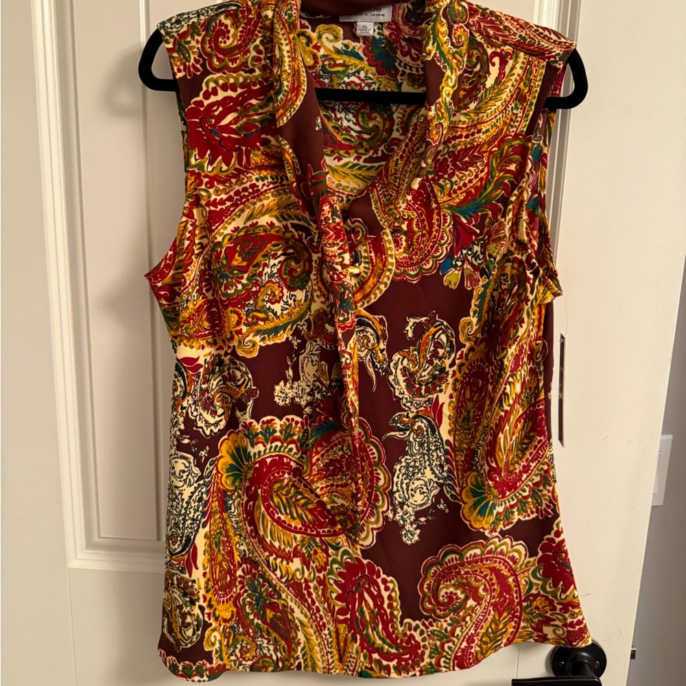 Paisley print sleeveless blouse by Tahari Arthur S Levine size XL BNNBW